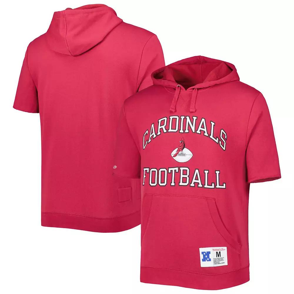 Men's Mitchell & Ness Cardinal Arizona Cardinals Washed Short Sleeve Pullover Hoodie, Size: 3XL, Red Product Image