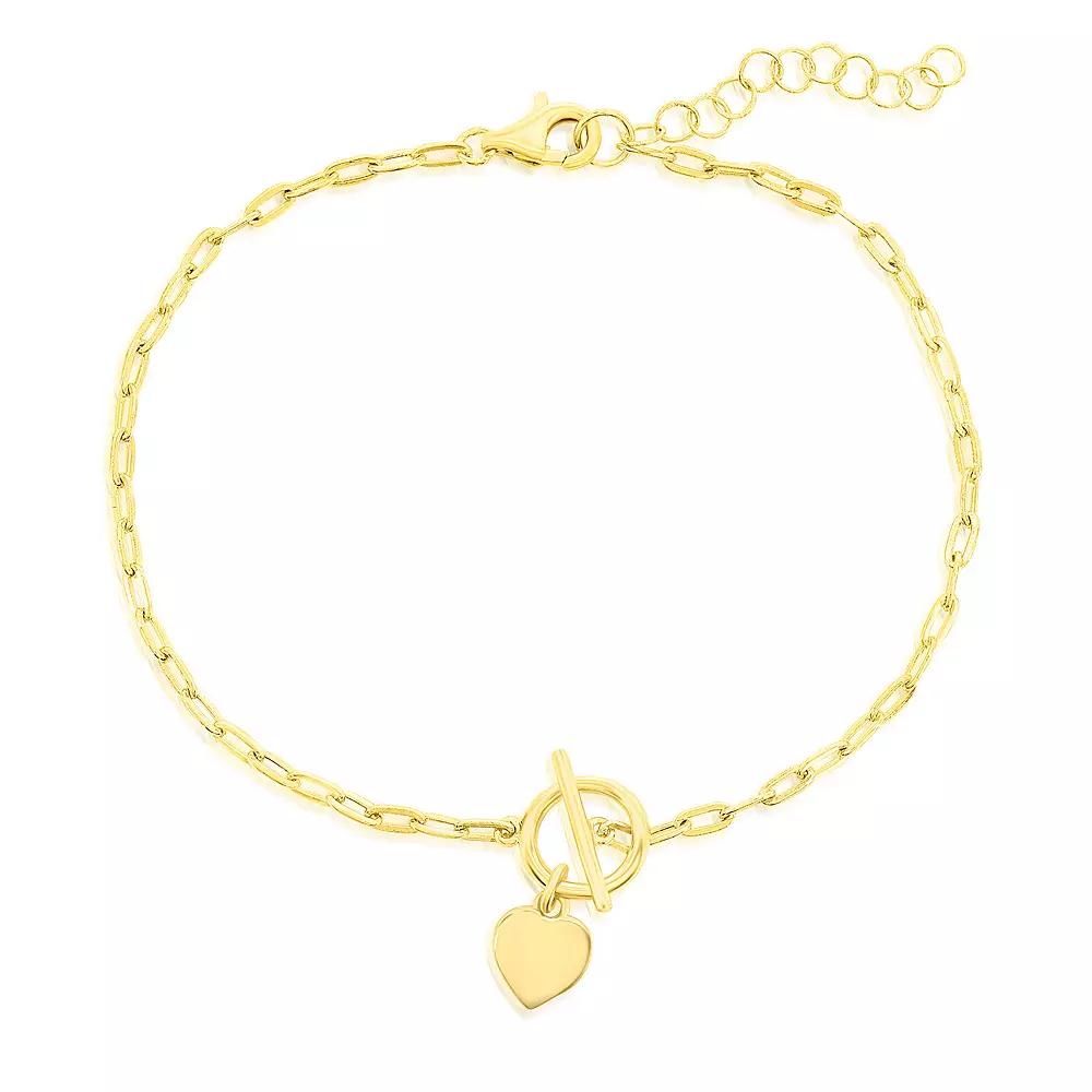 Argento Bella Heart Charm Paper Clip Chain Toggle Bracelet, Women's, Size: 6.5-7.5"AD, Gold Tone Product Image