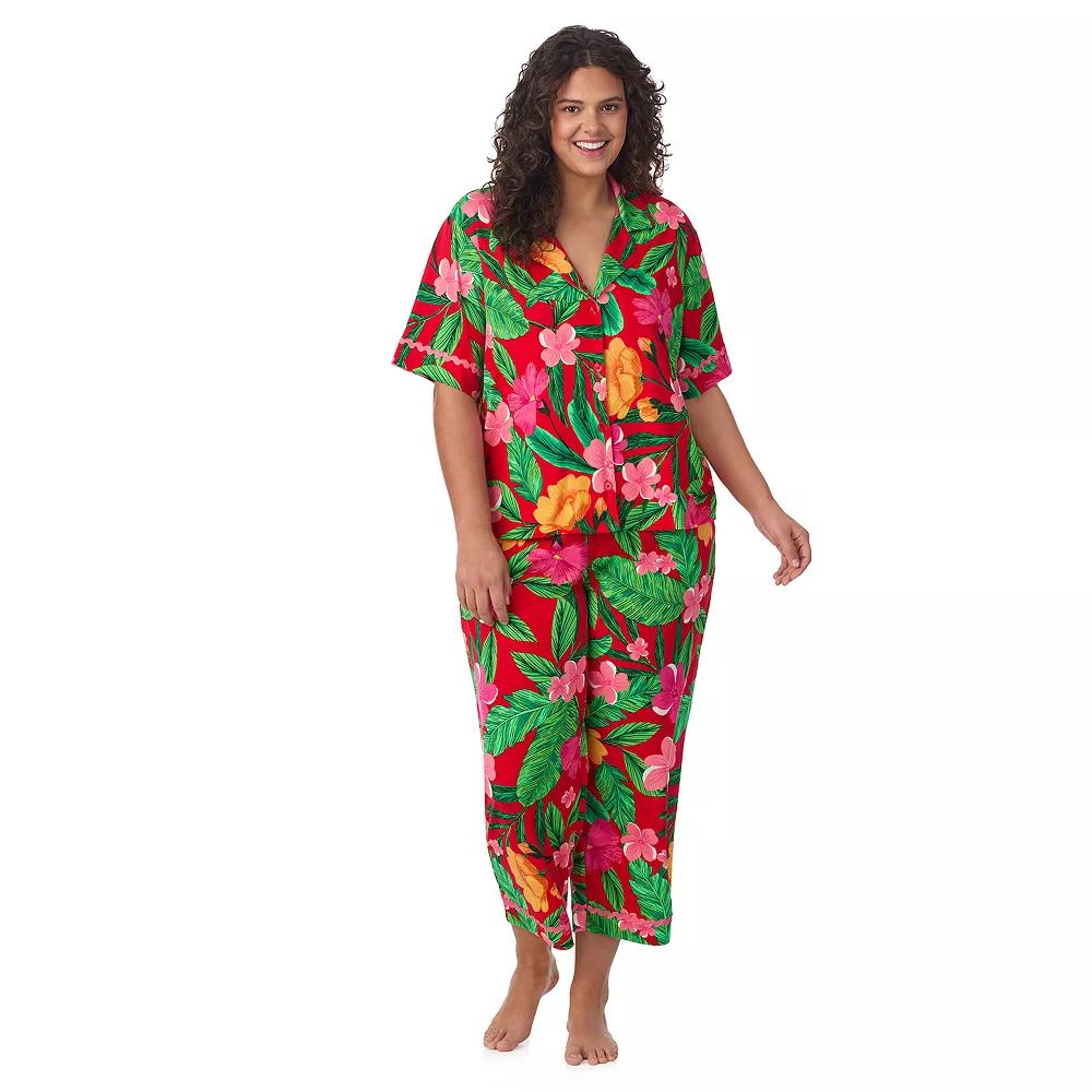 Plus Size Beauty Sleep Social 2-Piece Cozy Notch Pajama Top & Cropped Pajama Pants Set, Women's, Size: 2XL, Aloha Product Image