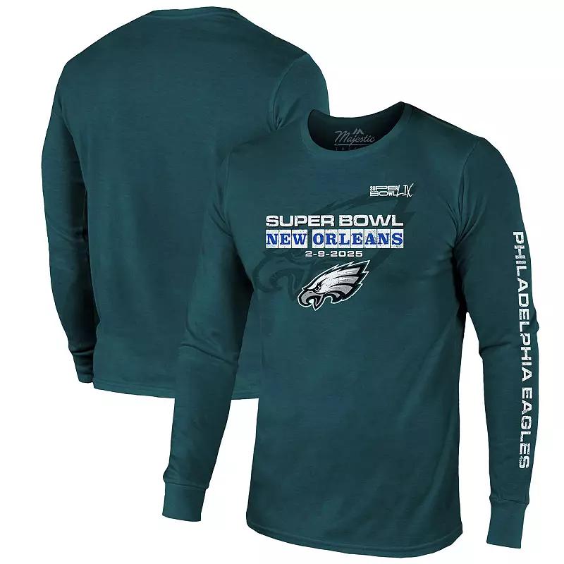 Men's Majestic Threads  Midnight Green Philadelphia Eagles Super Bowl LIX Tri-Blend Long Sleeve T-Shirt, Size: Medium Product Image