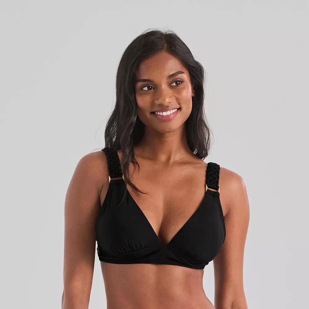 Women's Freshwater Macrame Bra Swim Top, Size: Large, Macrame Black Product Image