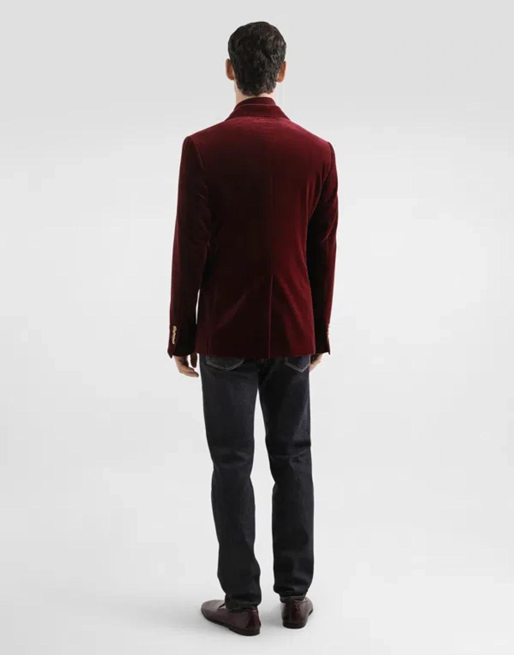 DOLCE & GABBANA Sicilia Velvet Double-breasted Blazer In Red Product Image