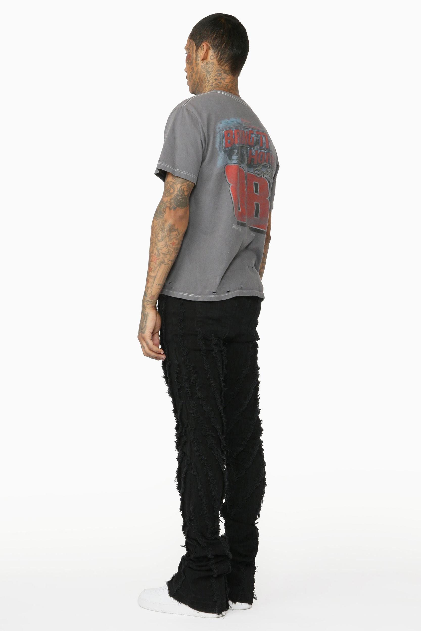 Lazer Black Stacked Flare Jean Male Product Image