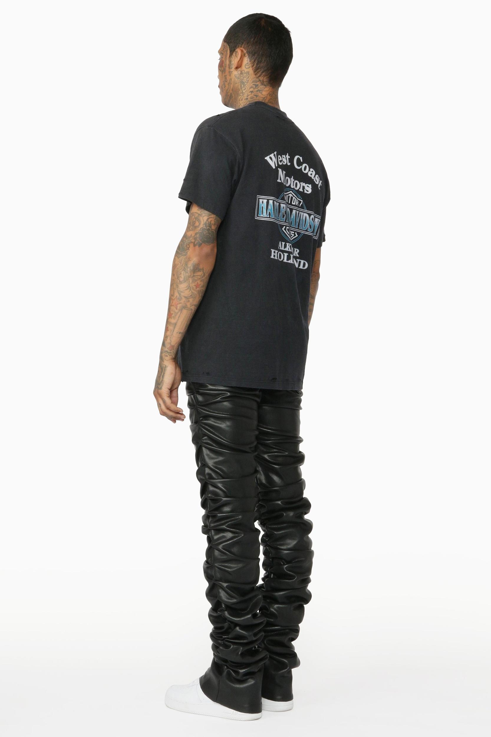 Huck Black Faux Leather Stacked Jean Male Product Image