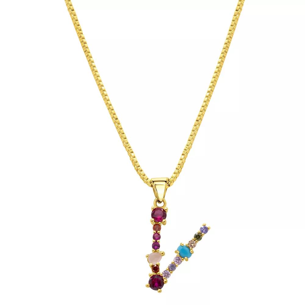 Adornia Gold Tone Multi Color Cubic Zirconia Initial Necklace, Womens Product Image