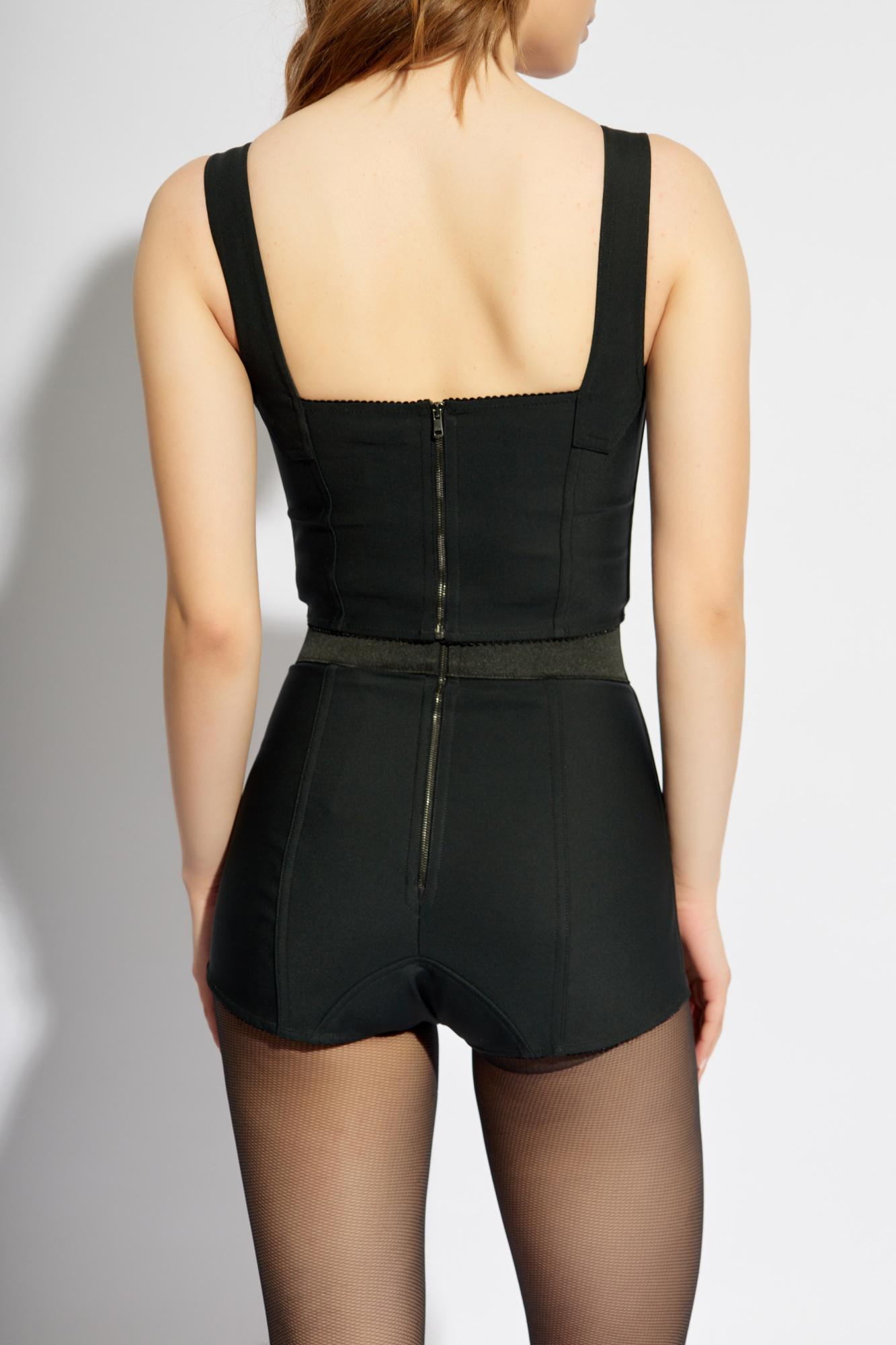 DOLCE & GABBANA Jacquard And Lace Sheath Corsetry Bustier In Black Product Image