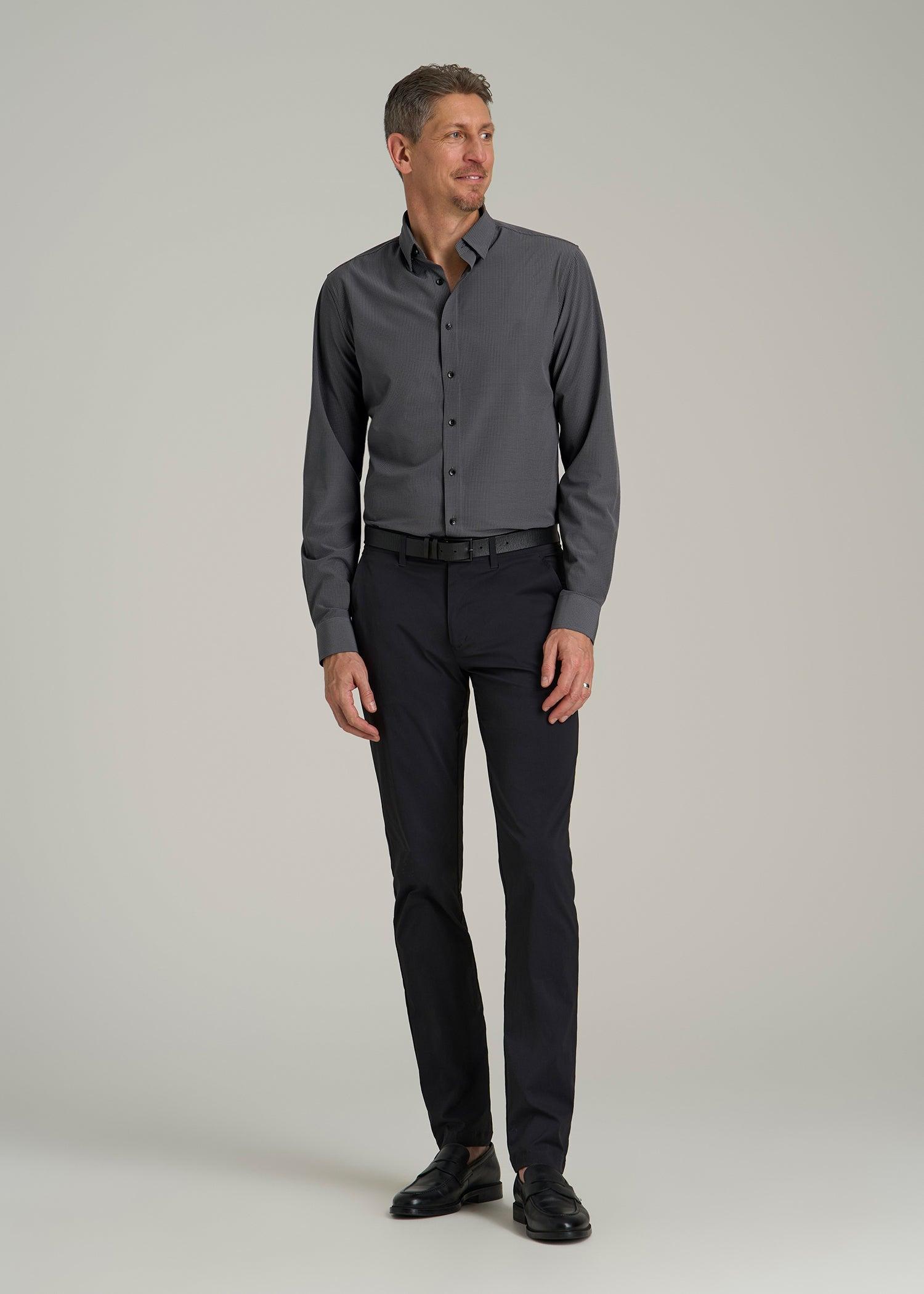Traveler Stretch Dress Shirt for Tall Men in Charcoal Micro Check Male Product Image