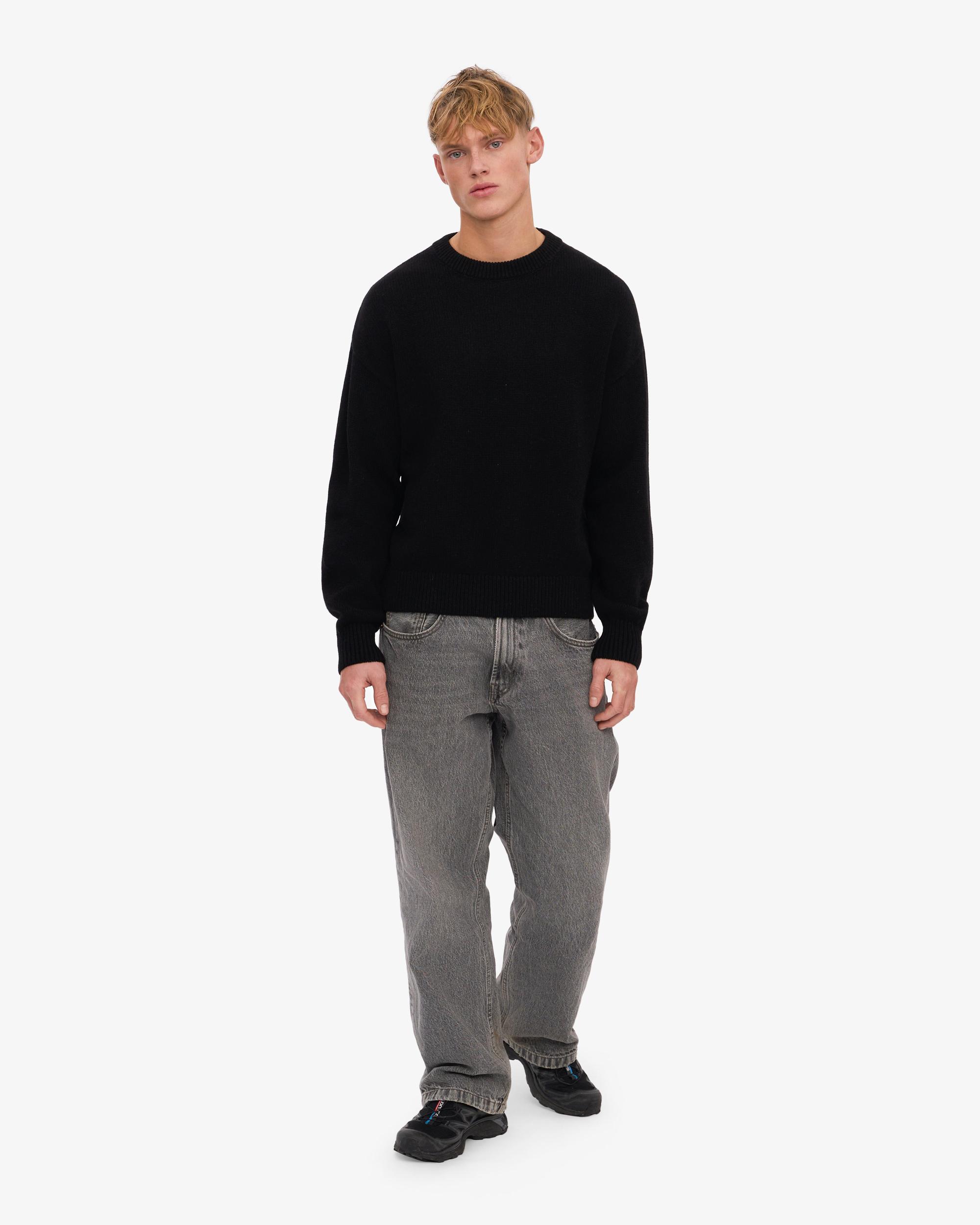 Oversized Merino Wool Crew - Deep Black Product Image