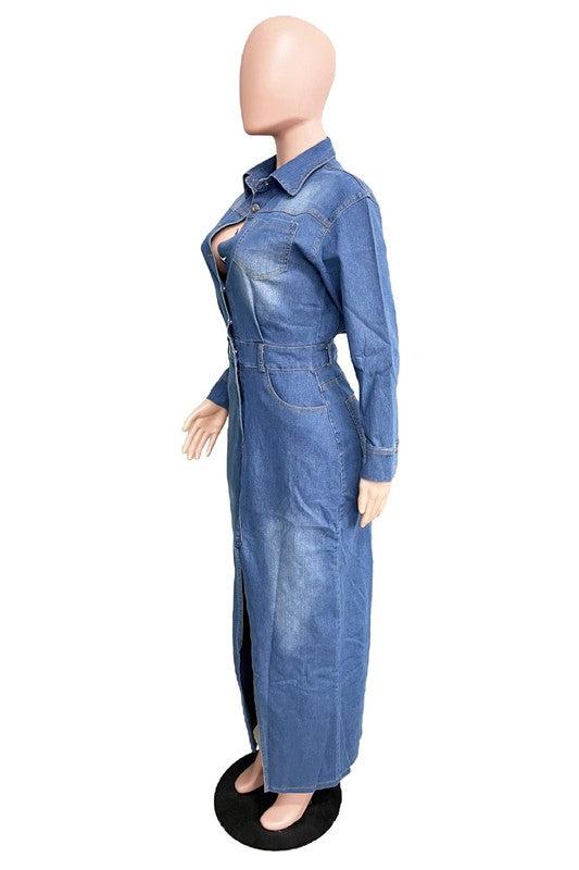 WOMEN FASHION DENIM LONG MAXI DRESS Product Image