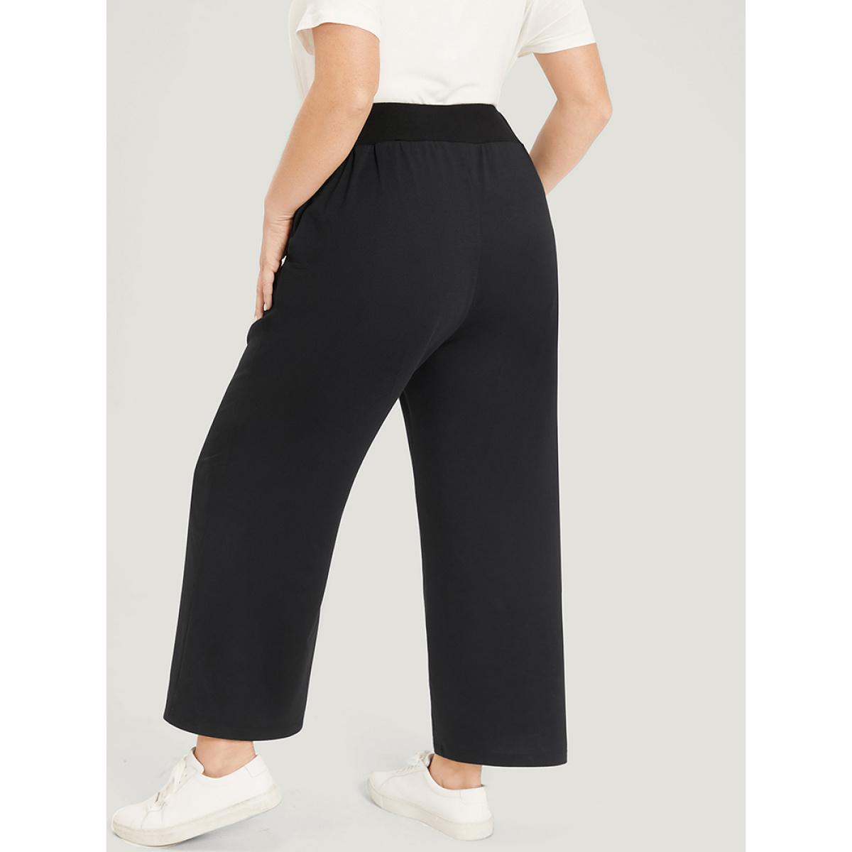 Plain Pocket Button Detail High Rise Sweatpants Black Plus Size Women Casual Dailywear Plain 22-24/3X Bloomchic Product Image
