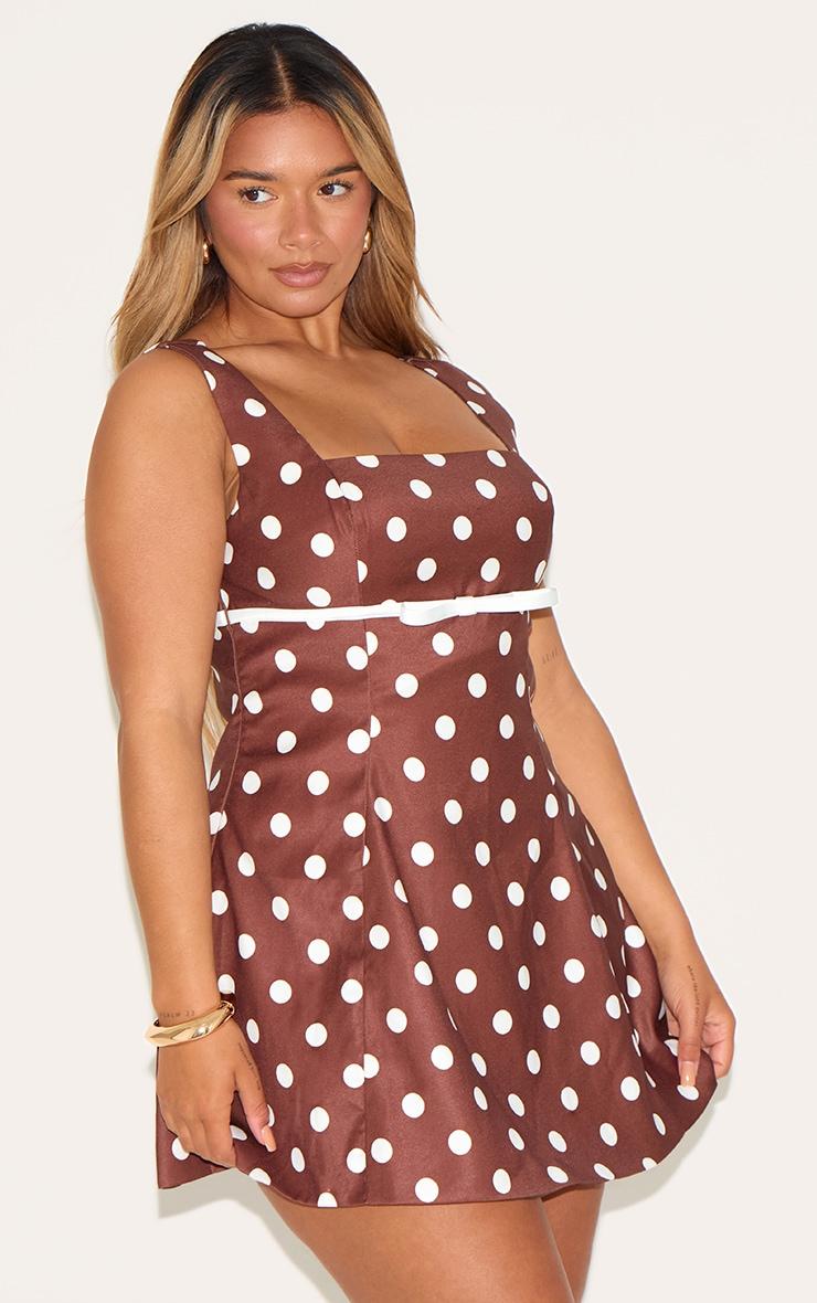 Shape Chocolate Polka Dot Square Neck Bow Detail A-line Mini Dress Product Image