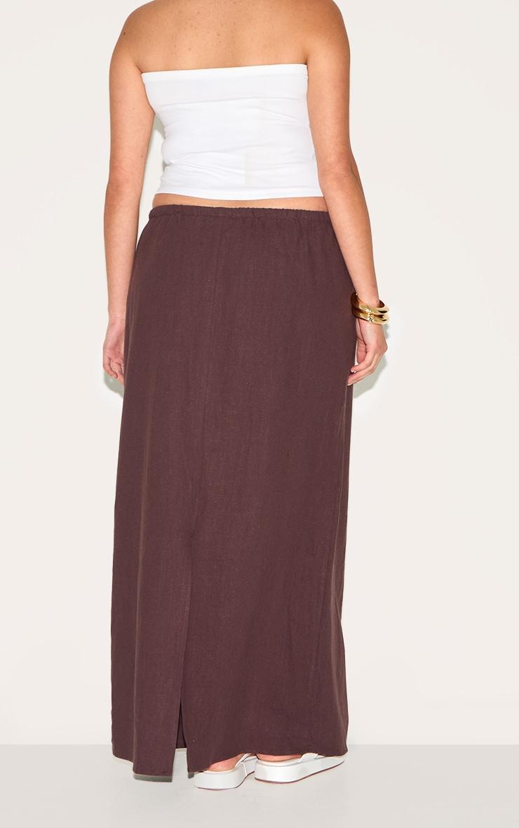 Plus Chocolate Premium Linen Drawstring Maxi Skirt Product Image