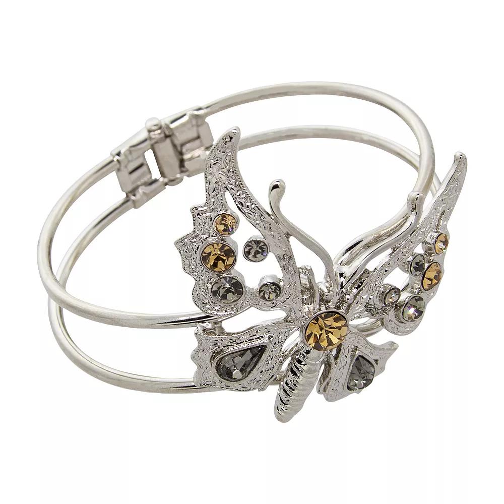 1928 Crystal Butterfly Hinge Cuff Bracelet, Women's, Light Brown Product Image