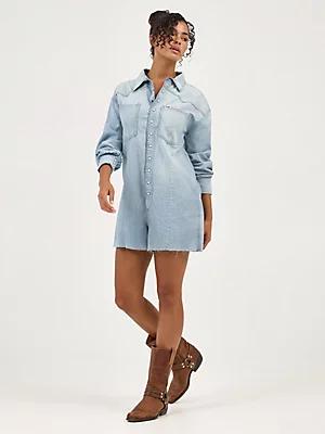 Women's Heritage Playsuit in Pale Blue Wash Product Image