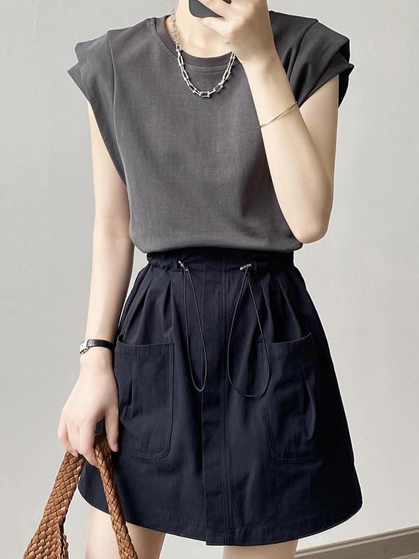 Loose Sleeveless Split-Joint Round-Neck T-Shirts Tops Product Image