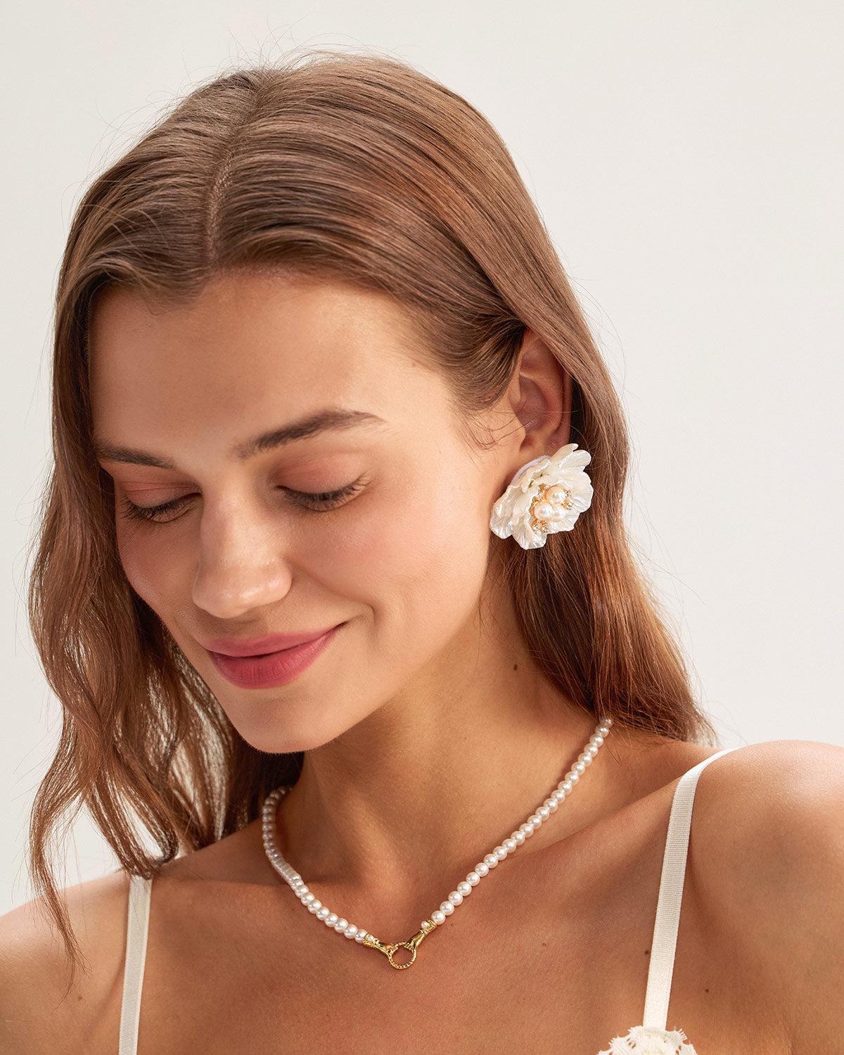 White Pearl Earrings Product Image