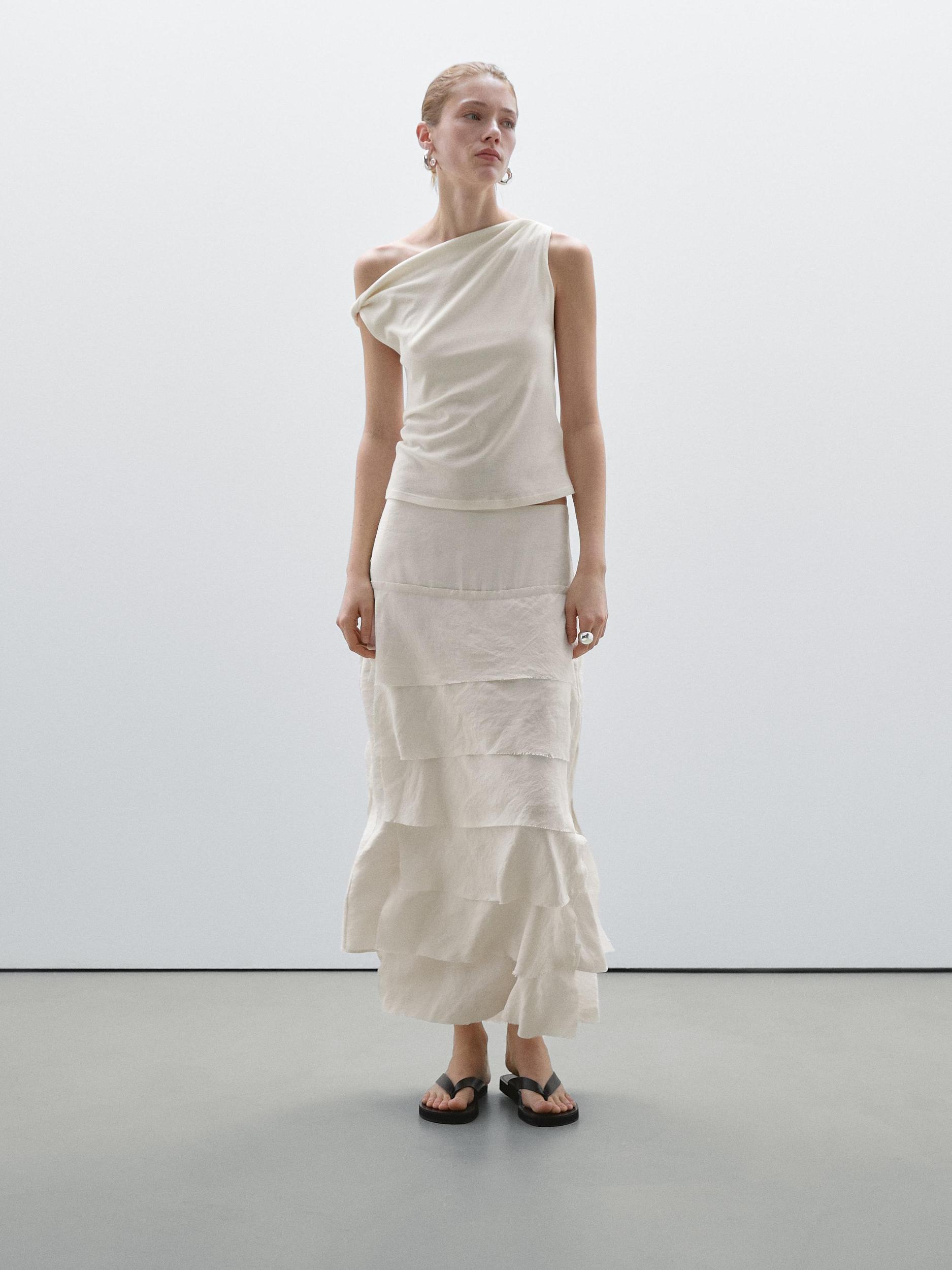 Draped top with cotton knot detail Product Image