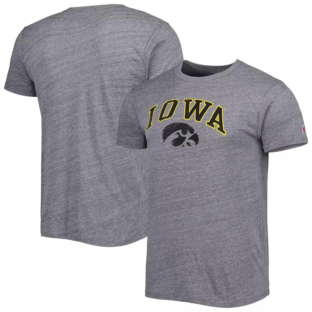 Men's League Collegiate Wear Heather Gray Iowa Hawkeyes 1965 Arch Victory Falls Tri-Blend T-Shirt, Size: Medium, Grey Product Image