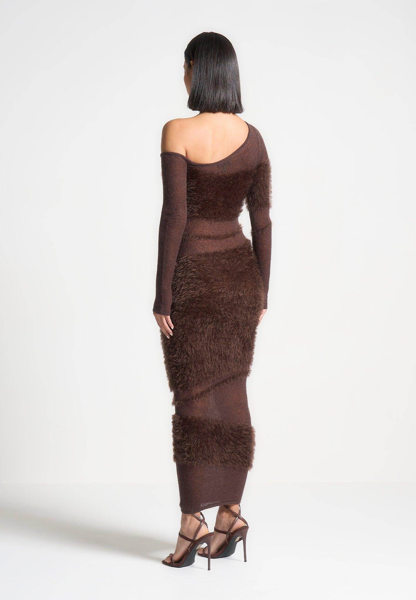 Off Shoulder Knitted Maxi Dress - Brown Female Product Image