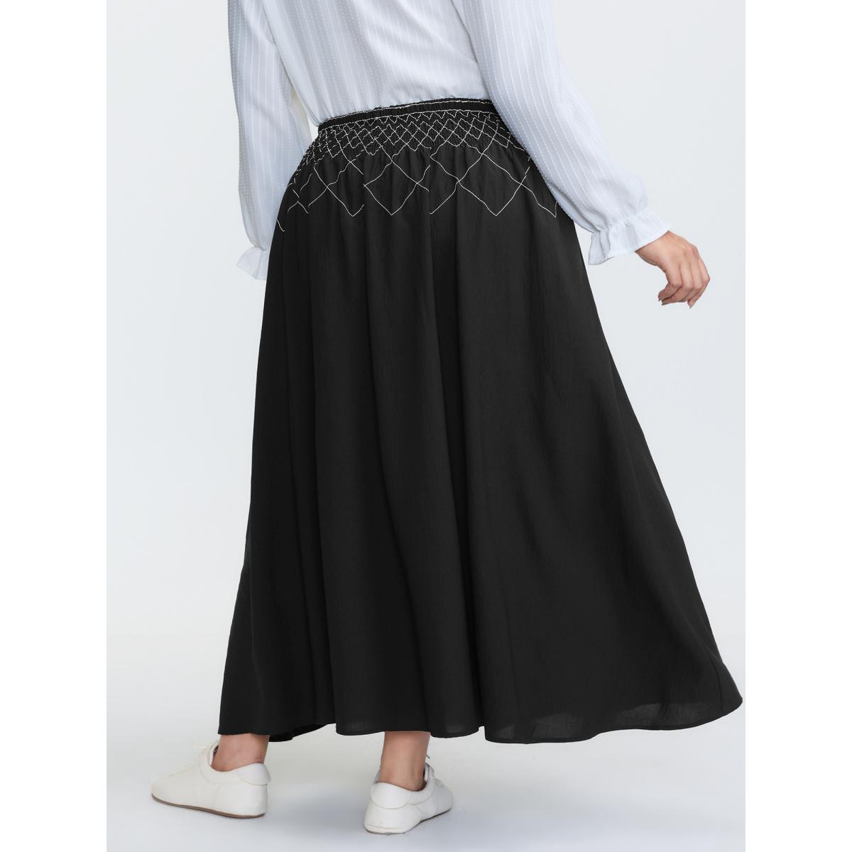 Plus Size Crisscross Waistband Shirred Midi Dress Women Black Leisure Shirred Loose No stretch Side seam pocket Casual Skirts BloomChic 12/L Product Image