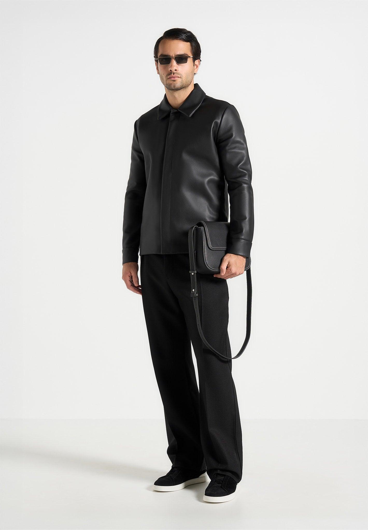 Minimal Leather Shirt - Black Male Product Image