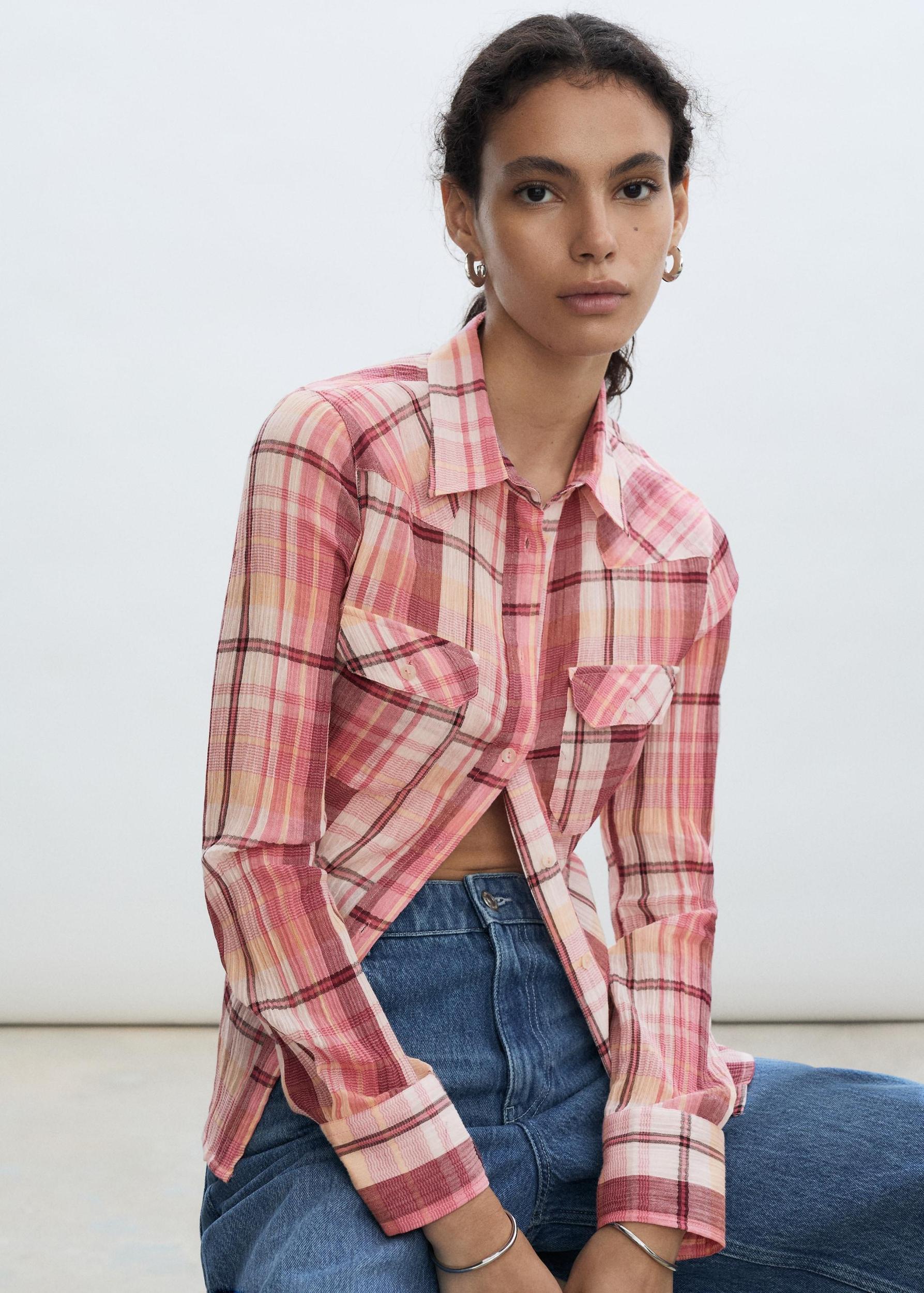 Check cotton shirt - Women | MANGO USA Product Image