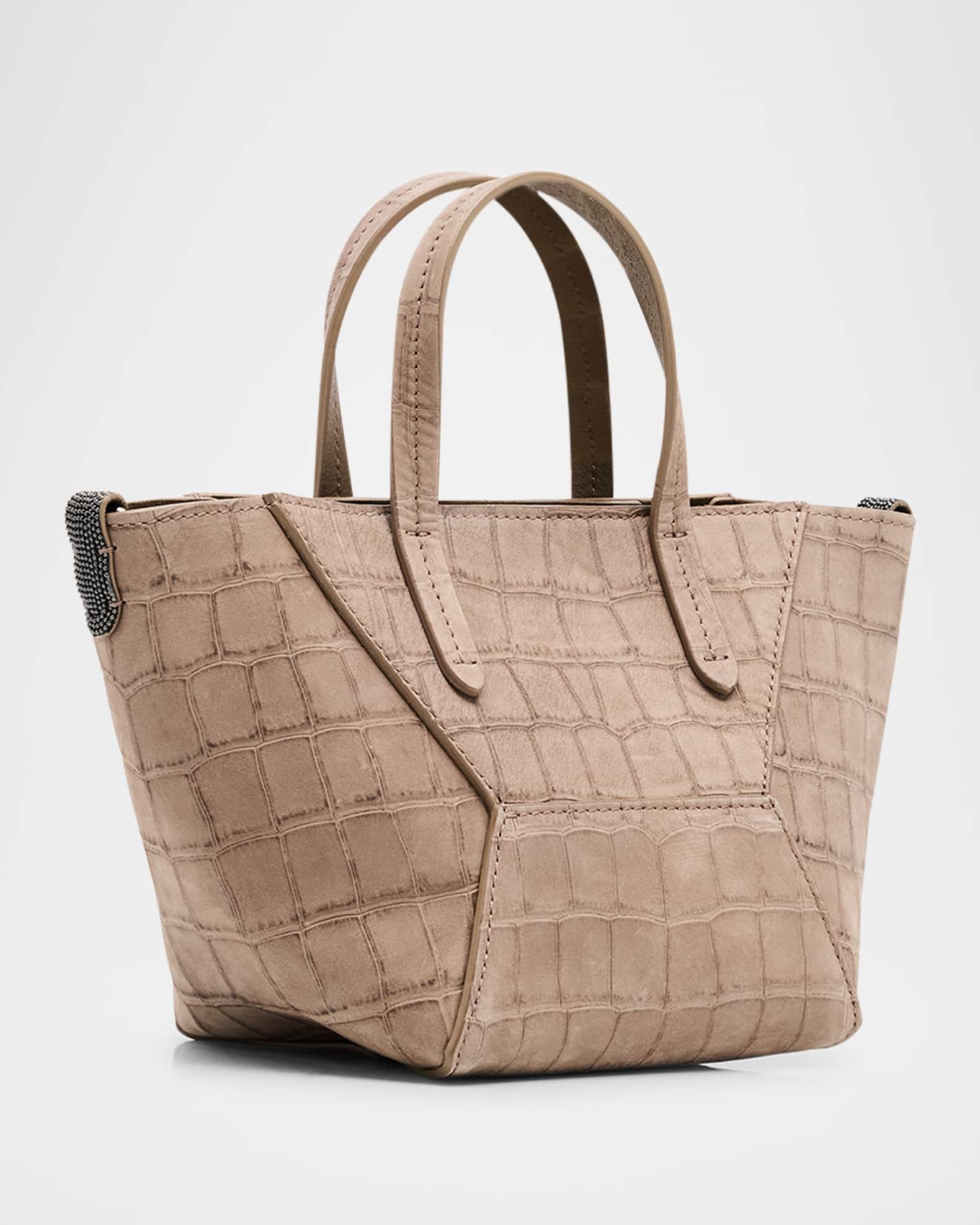 Duo Mini Croc-Embossed Suede Shopper Tote Bag Product Image