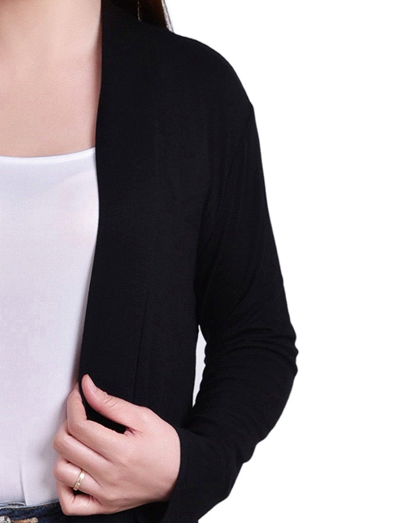 Black Long Sleeve Knit Cardigan With Chiffon Back Product Image