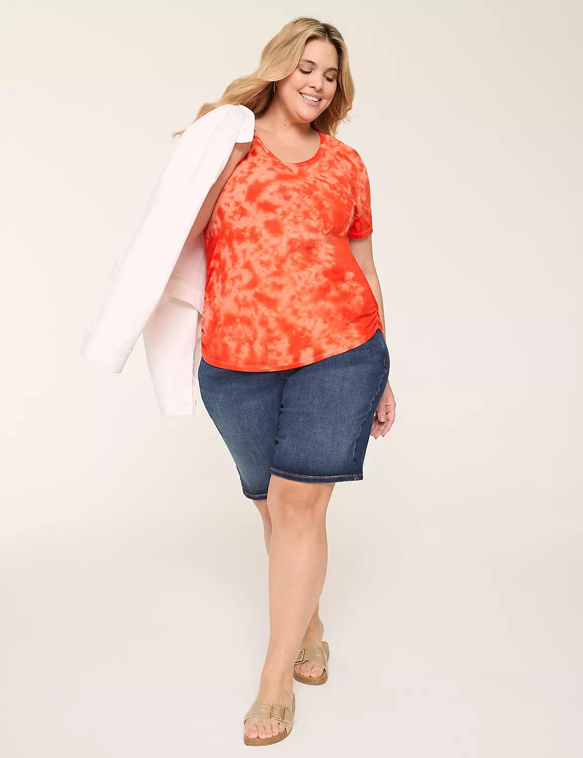 Short-Sleeve V-Neck Side-Ruched Tee Product Image