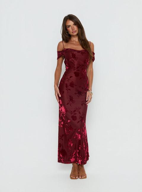 Green Gables Burnout Maxi Dress Burgundy Product Image