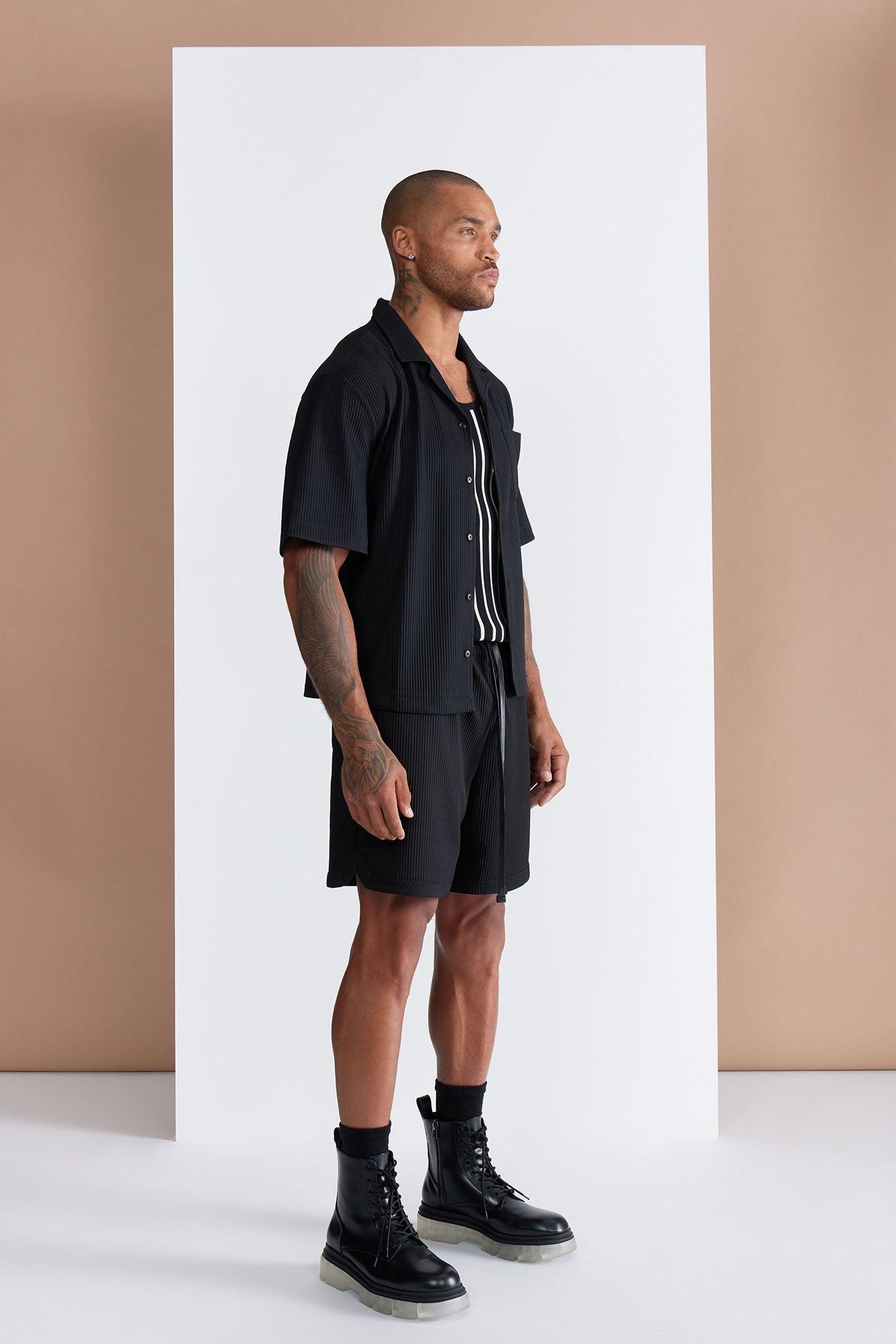 Show Up Short Sleeve Cuban Shirt - Black Product Image