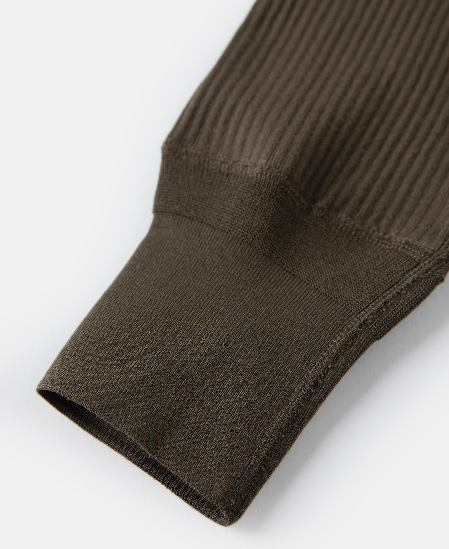 Ribbed Long Sleeve Henley T-Shirt - Olive Brown Product Image
