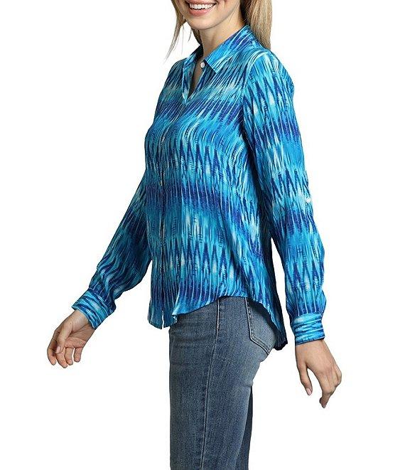 APNY Printed Spread Collar Neckline Long Sleeve Top Product Image