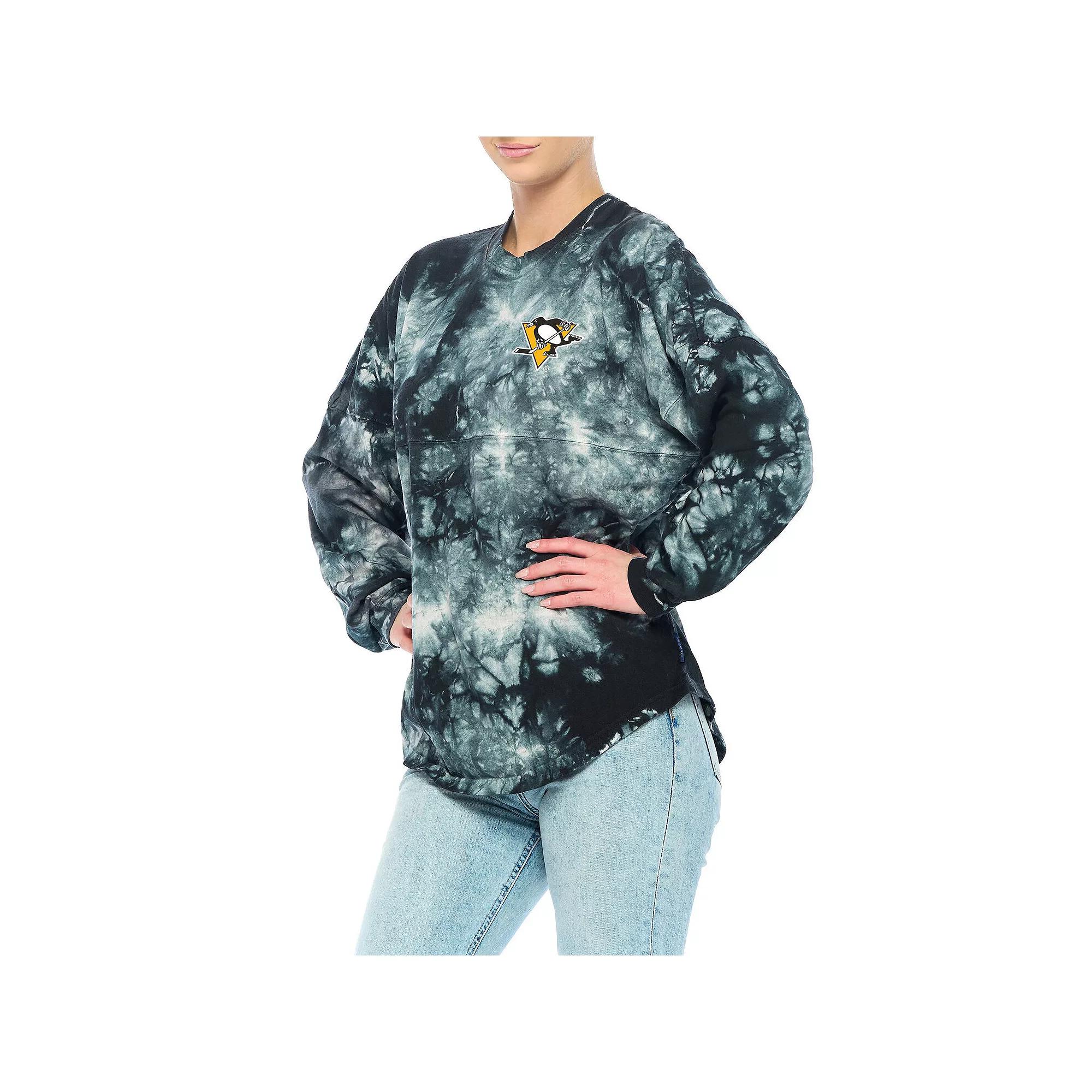 Women's Fanatics Branded Black Boston Bruins Crystal-Dye Long Sleeve T-Shirt,  Product Image