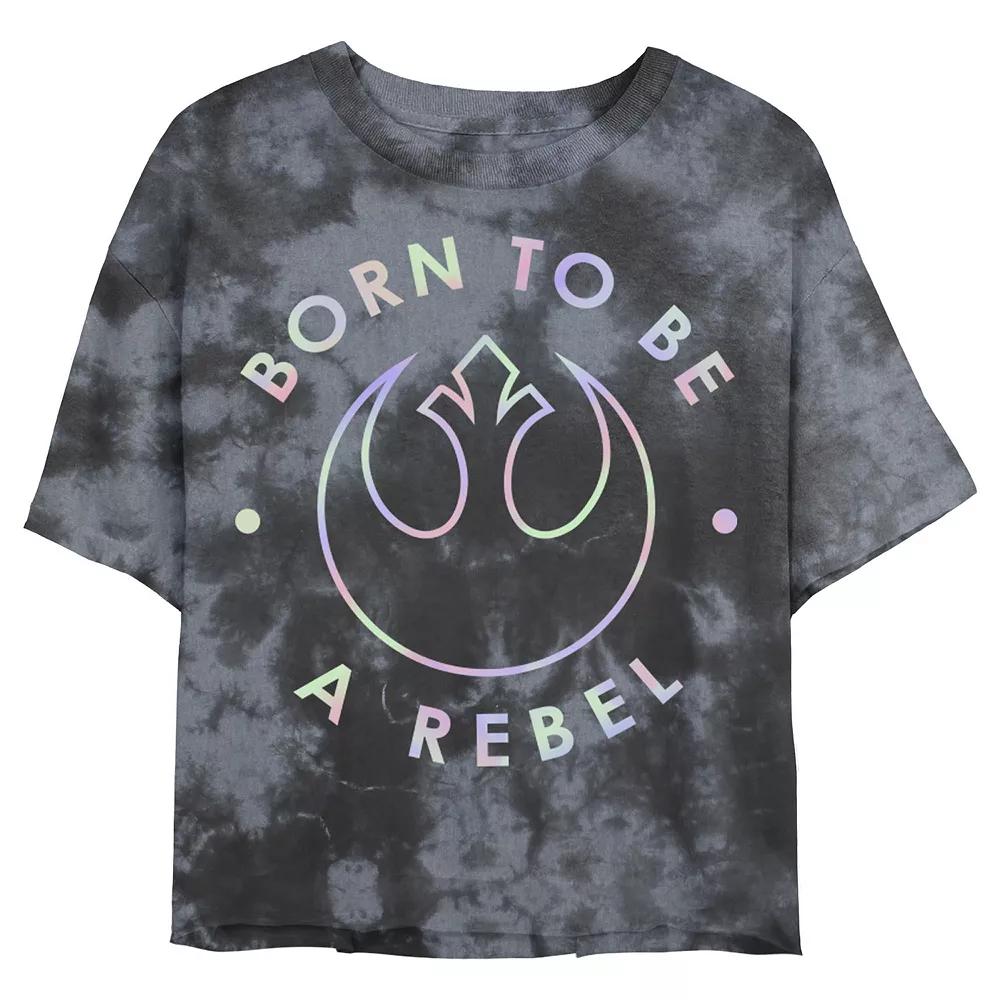 Juniors' Star Wars: Born To Be A Rebel Rainbow Wash Graphic Crop Tee, Girl's, Size: XL, Black Grey Product Image