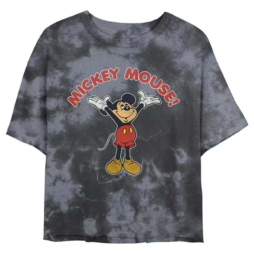 Juniors' Disney Mickey Mouse & Friends Mickey Retro Wash Crop Tee, Girl's, Size: Medium, Black Grey Product Image