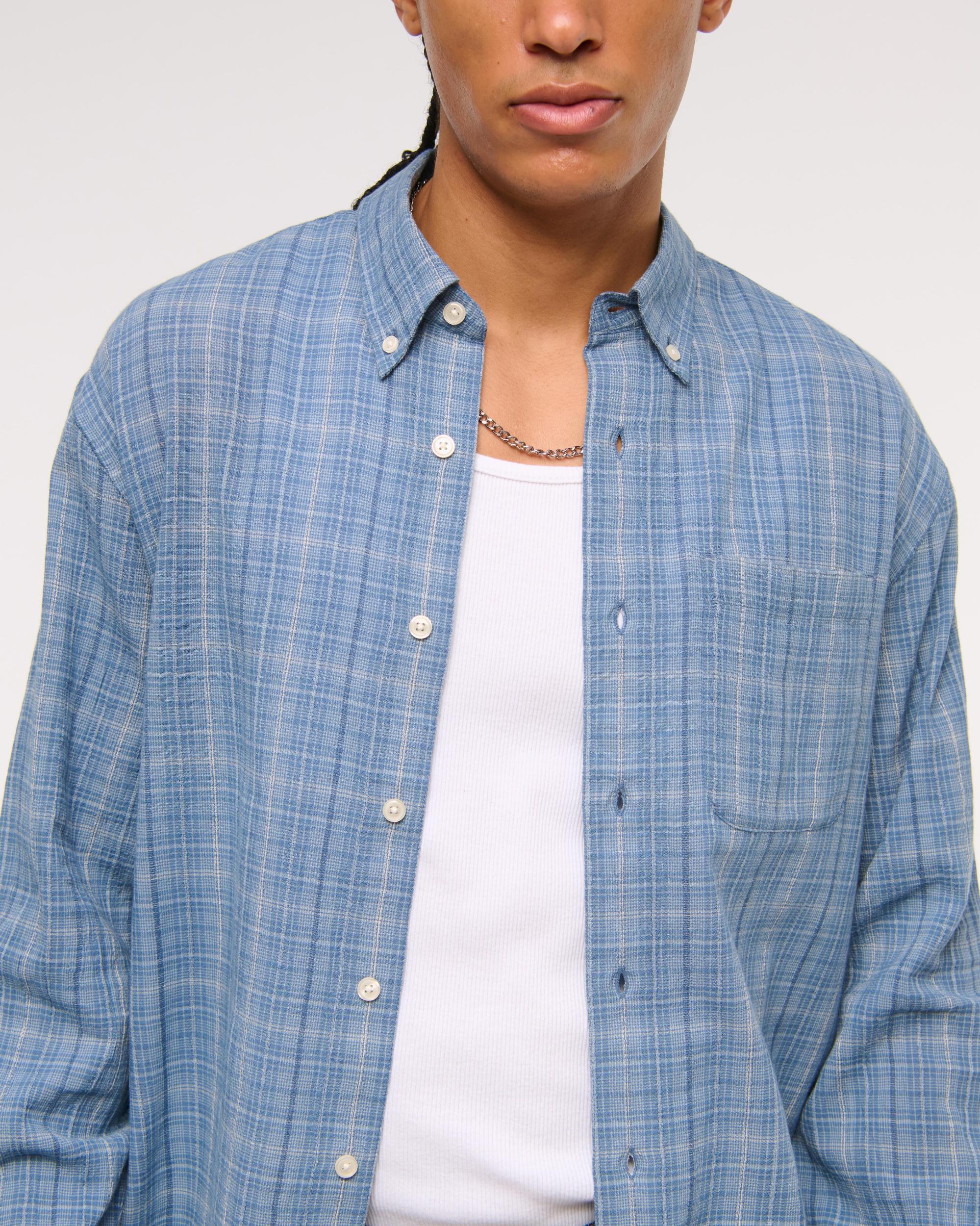 Long-Sleeve Plaid Button-Up Shirt Product Image