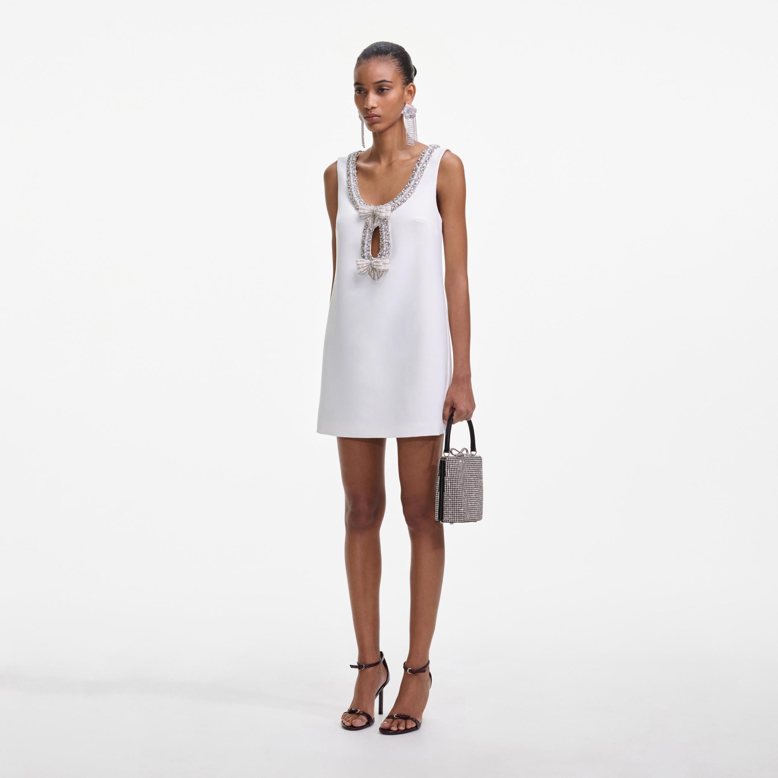White Bonded Crepe Mini Dress Product Image