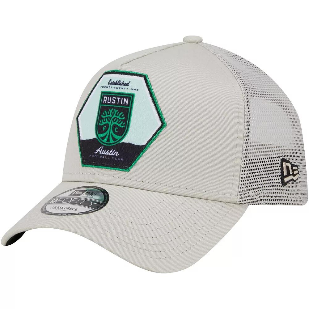 Men's New Era Cream Austin FC Established Patch 9FORTY A-Frame Trucker Adjustable Hat, Afc Beige Product Image