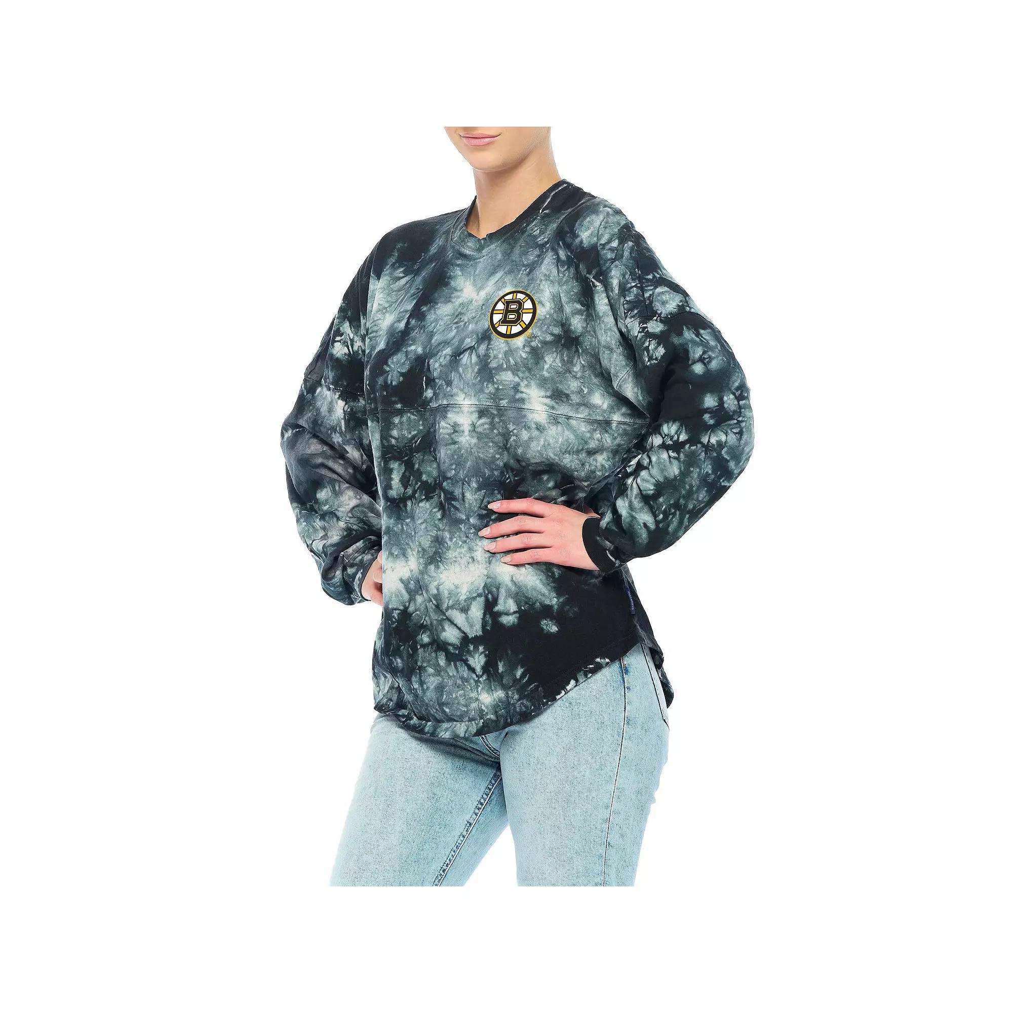 Women's Fanatics Branded Black Boston Bruins Crystal-Dye Long Sleeve T-Shirt,  Product Image
