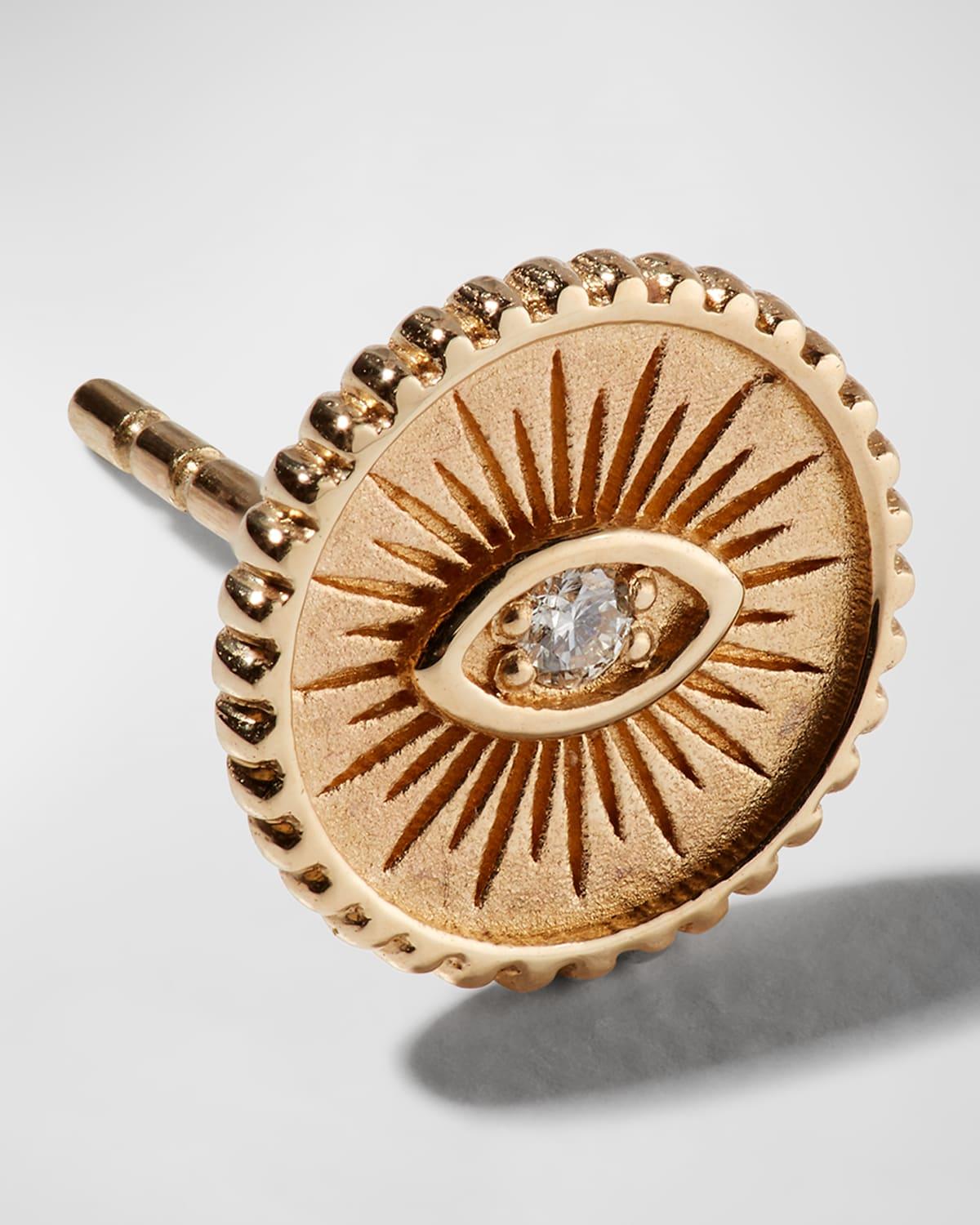 Womens 14K & Diamond Eye Single Coin Stud Earring Product Image