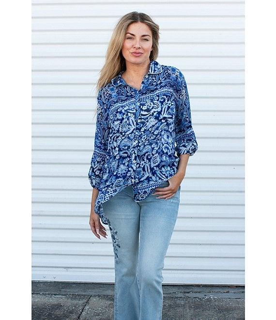 Karyn Seo Holly Bohemian Print Chiffon Spread Collar Long Sleeve Button Front Shirt Product Image