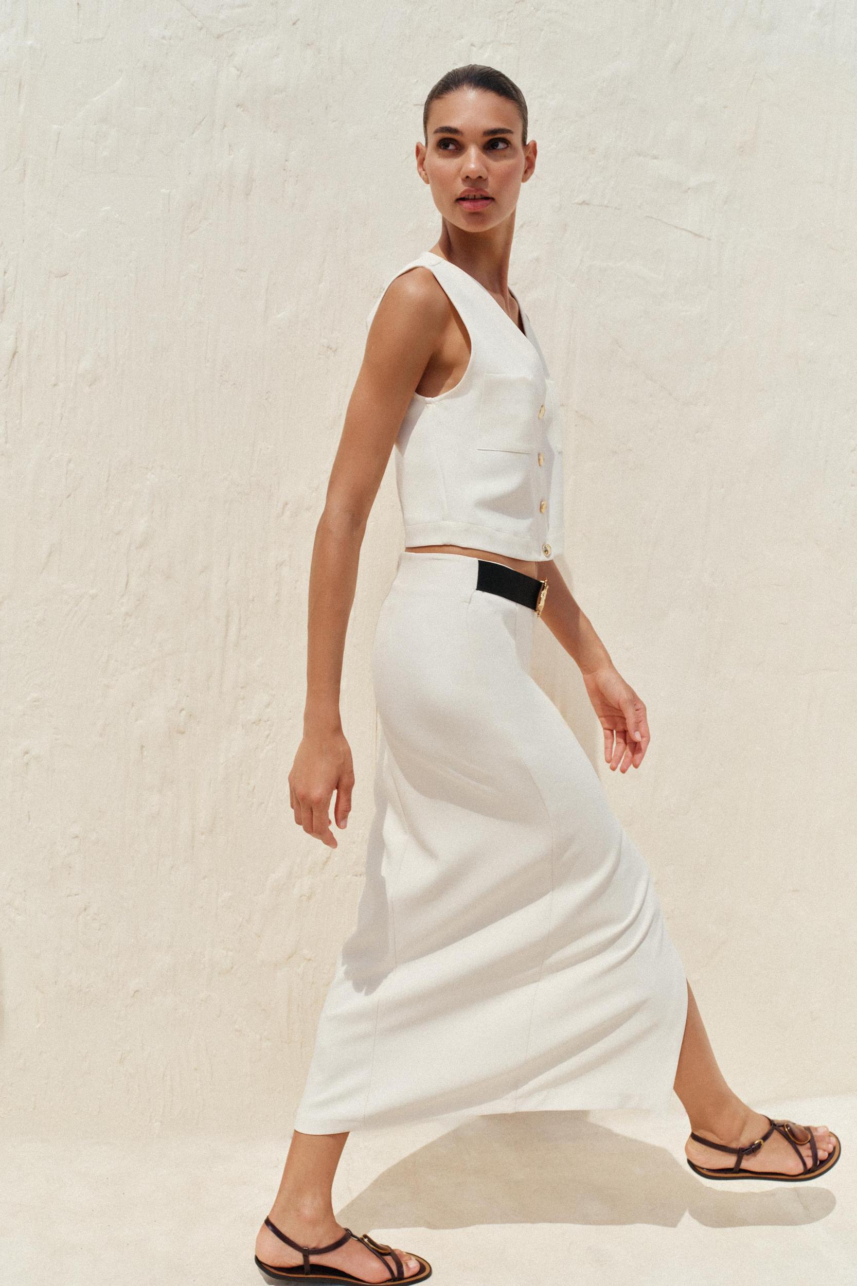 CREPE MIDI SKIRT WITH BELT Product Image