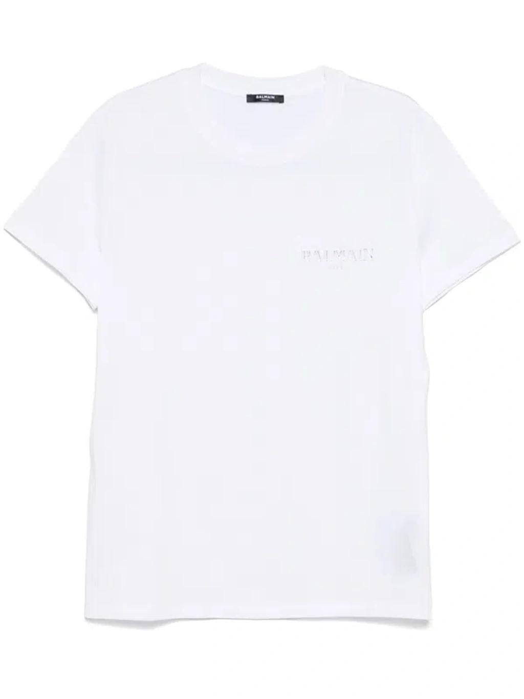 BALMAIN Flocked Logo Classic-fit T-shirt In White Product Image