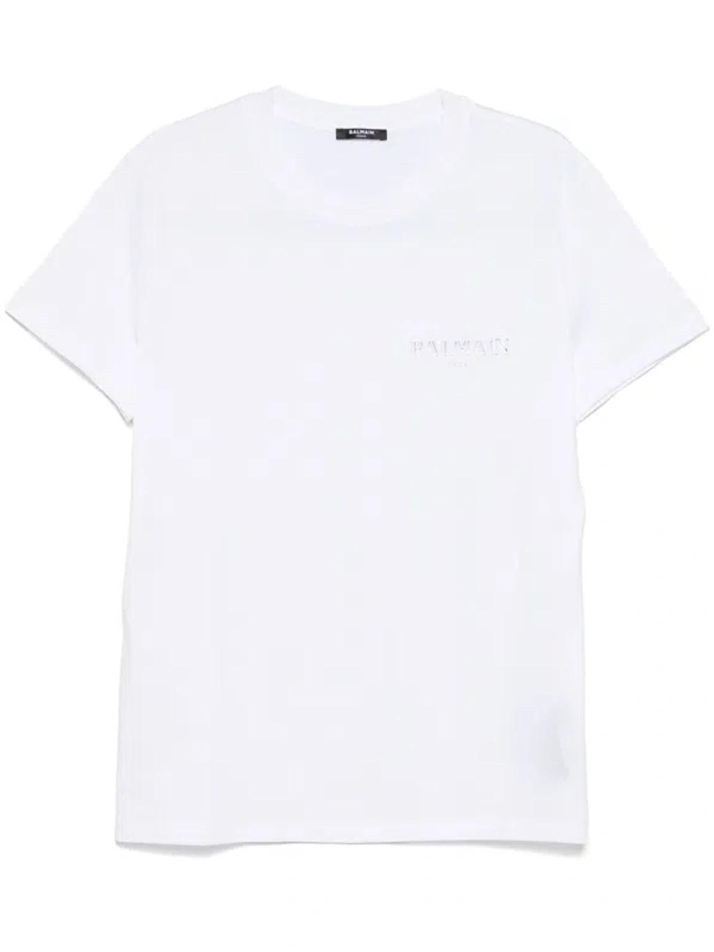 BALMAIN Flocked Logo Classic-fit T-shirt In White Product Image