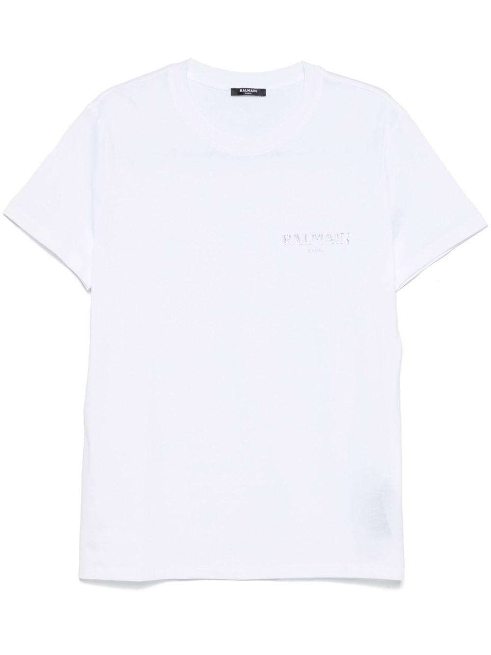 BALMAIN Flocked Logo Classic-fit T-shirt In White Product Image
