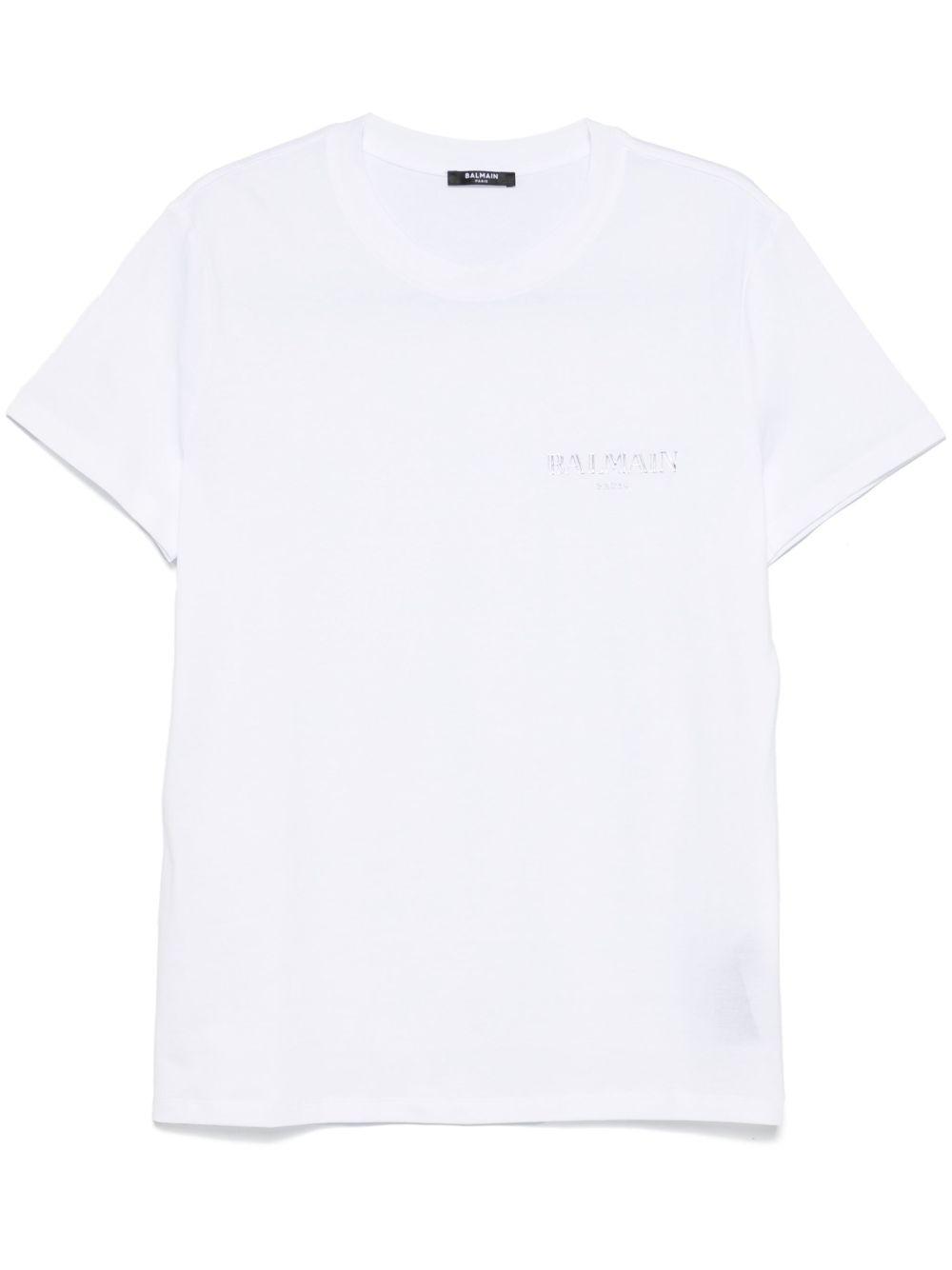 BALMAIN Flocked Logo Classic-fit T-shirt In White Product Image