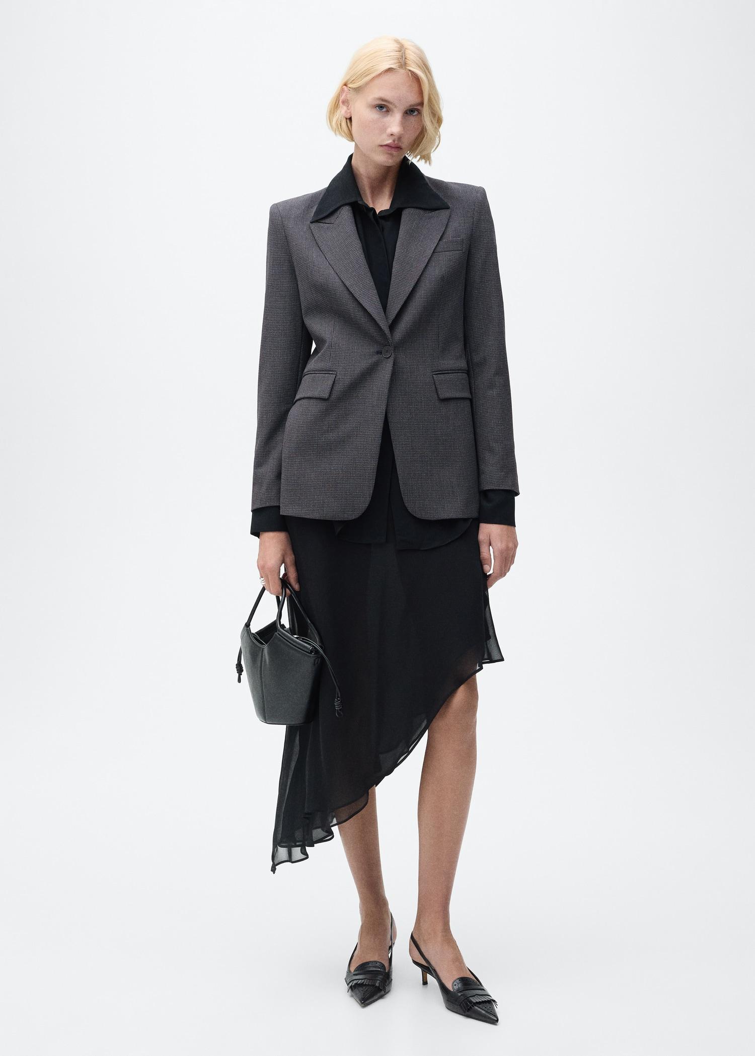 Straight-fit micro-houndstooth jacket - Women | MANGO USA Product Image