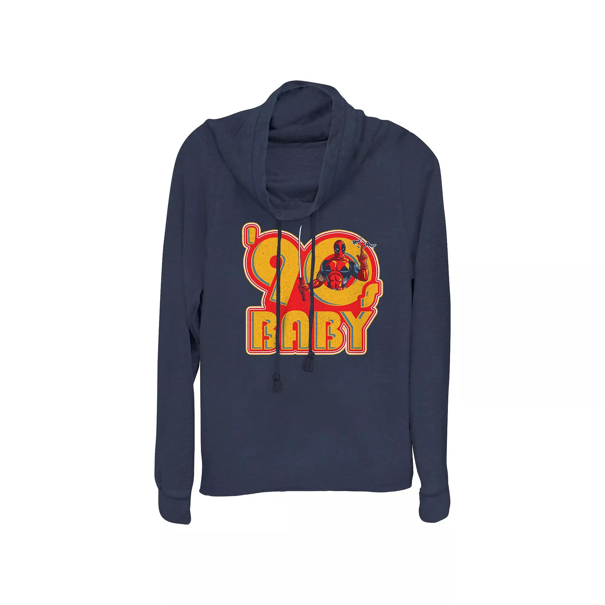 Plus Size Marvel Deadpool 90s Baby Cowlneck Graphic Lightweight Long Sleeve, Women's, Size: 2XL, Blue Product Image