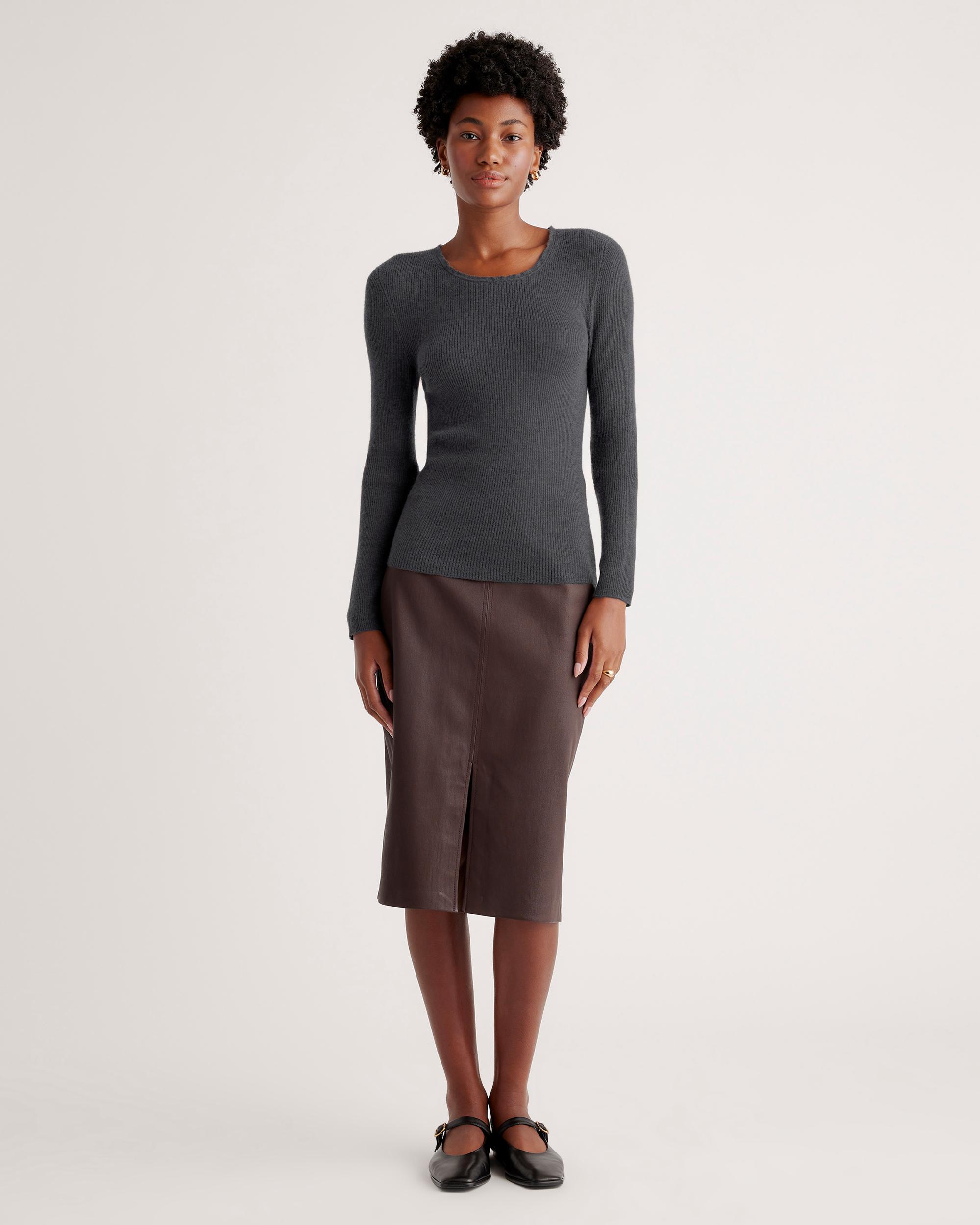 Quince | Women's Featherweight Cashmere Ribbed Crewneck Sweater Product Image